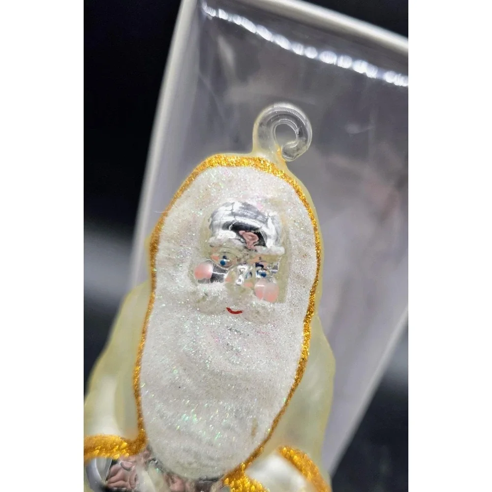 Vintage Dept 56 Hand Blown Glass Christmas Ornament Silver Santa #5 Box
